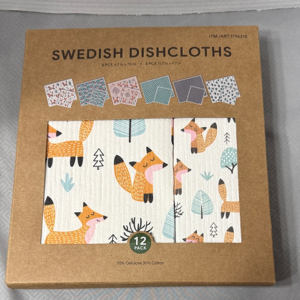 Swedish Dishcloths with Fox Design 12 Pack
2 Sizes Reusable Ultra Absorbent